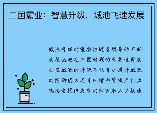 三国霸业：智慧升级，城池飞速发展