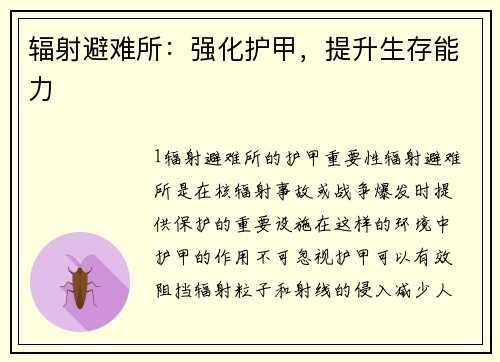 辐射避难所：强化护甲，提升生存能力